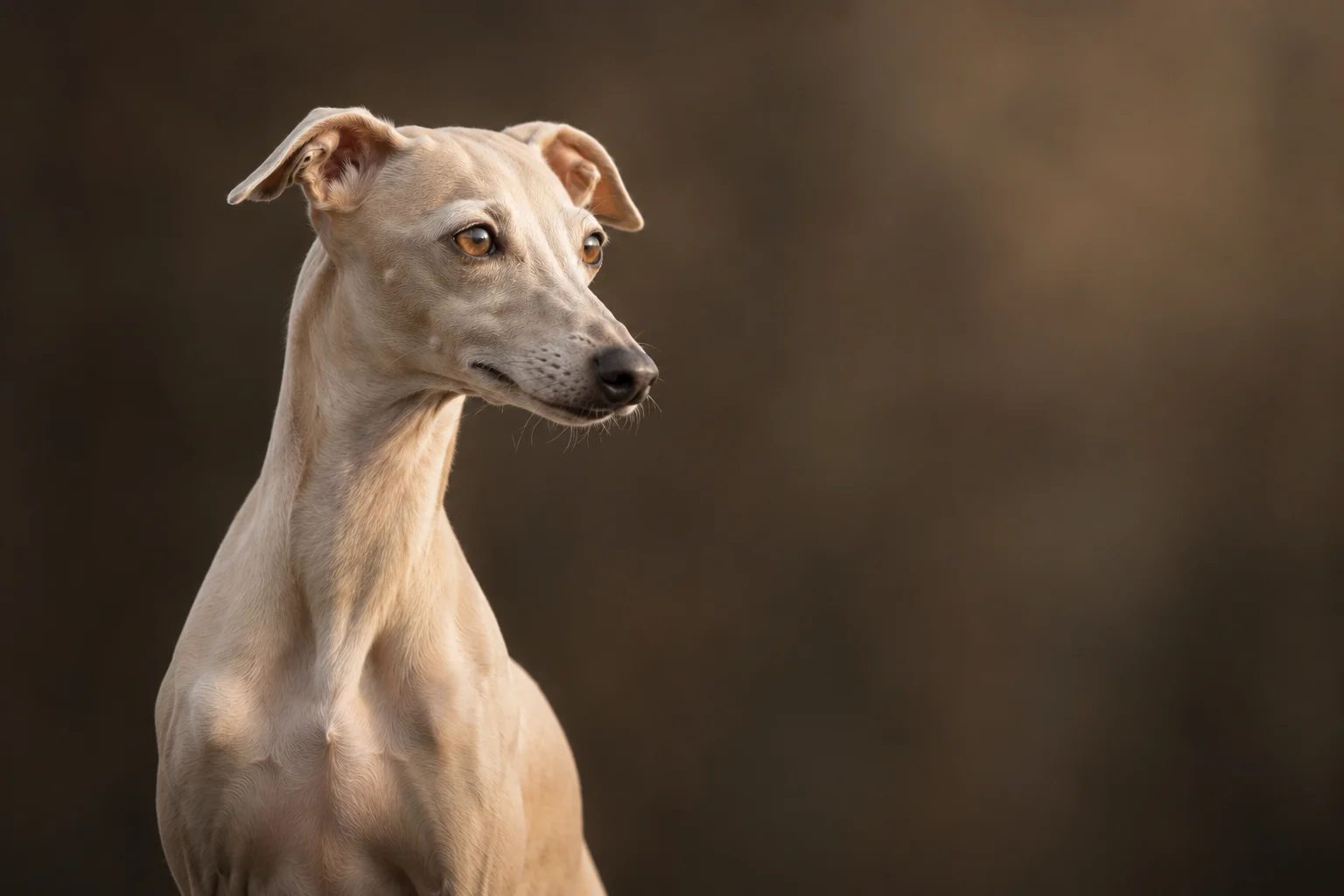 Portrait eines Italienischen Windspiels, elegant den Kopf zur Seite gewandt